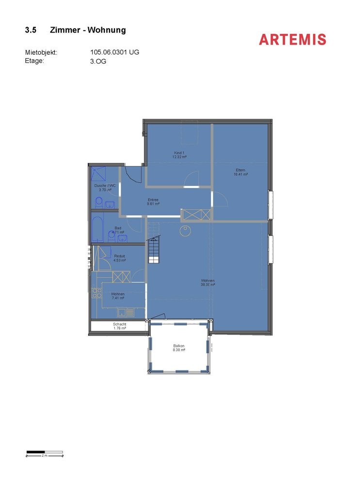 3 ½ rooms roof flat