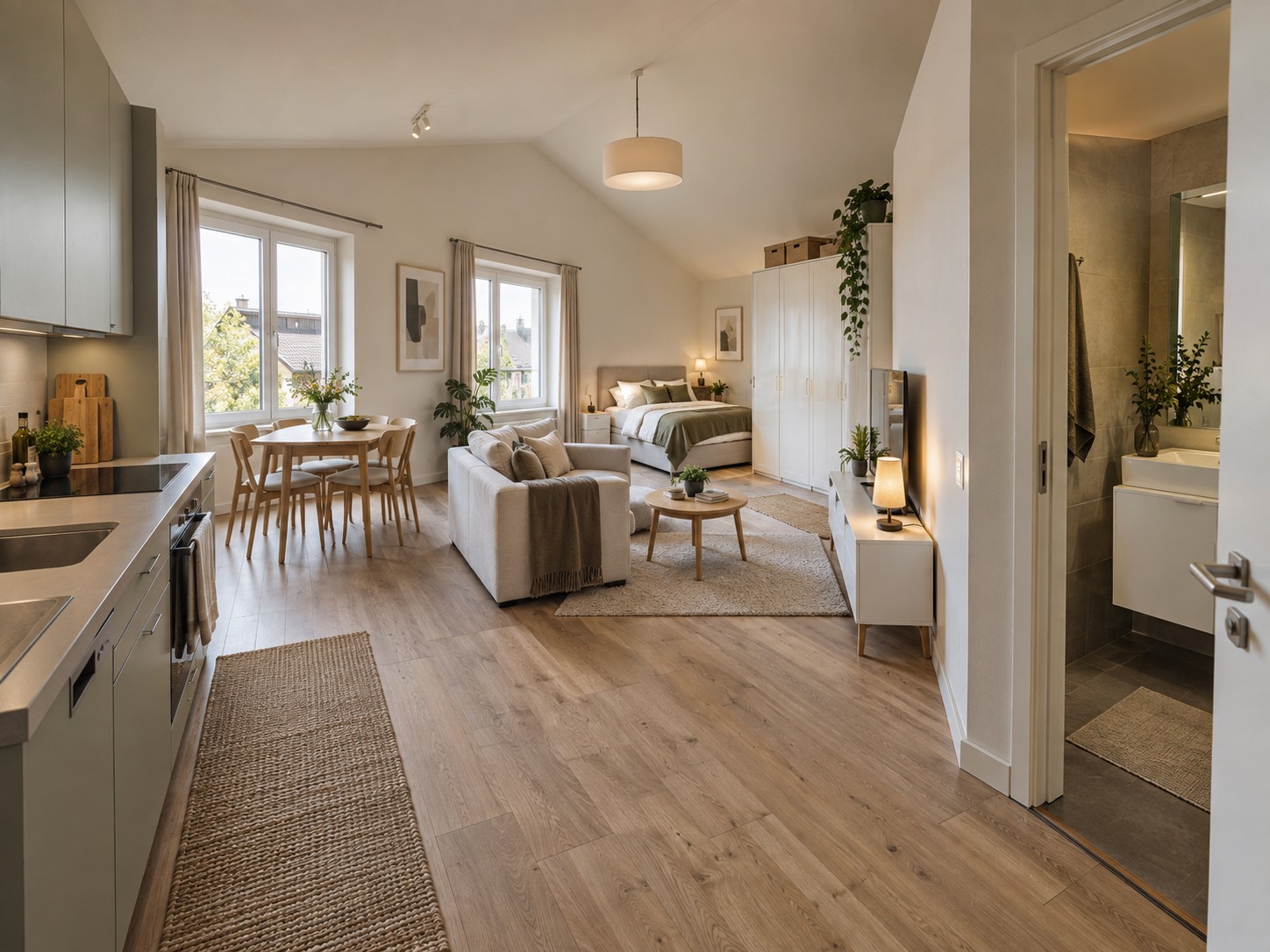 Loft fraîchement meublé d'environ 42 m² pour tous ceux qui souhaitent s'installer sans complications et se sentir immédiatement chez eux.

Idéal pour les actifs, les travailleurs de semaine ou les couples qui recherchent leur propre appartement et ne souhaitent pas conclure de contrats supplémentair, photo 1 sur 6