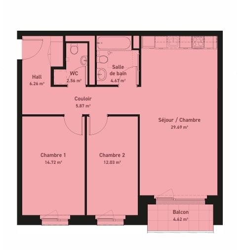 2 rooms apartment, photo 3 sur 3