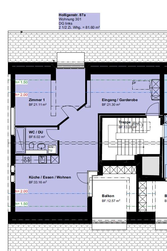Appartement en attique de 2 ½ pièces