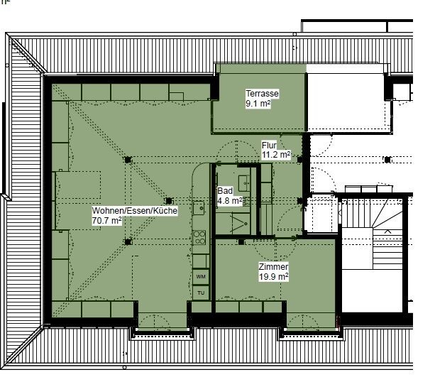 appartement mansardé de 2 pièces