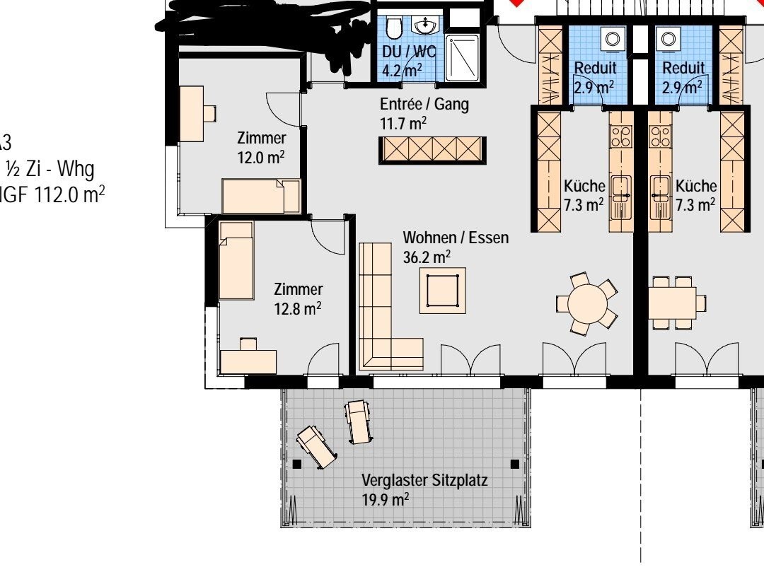 Appartement meublé de 3 ½ pièces