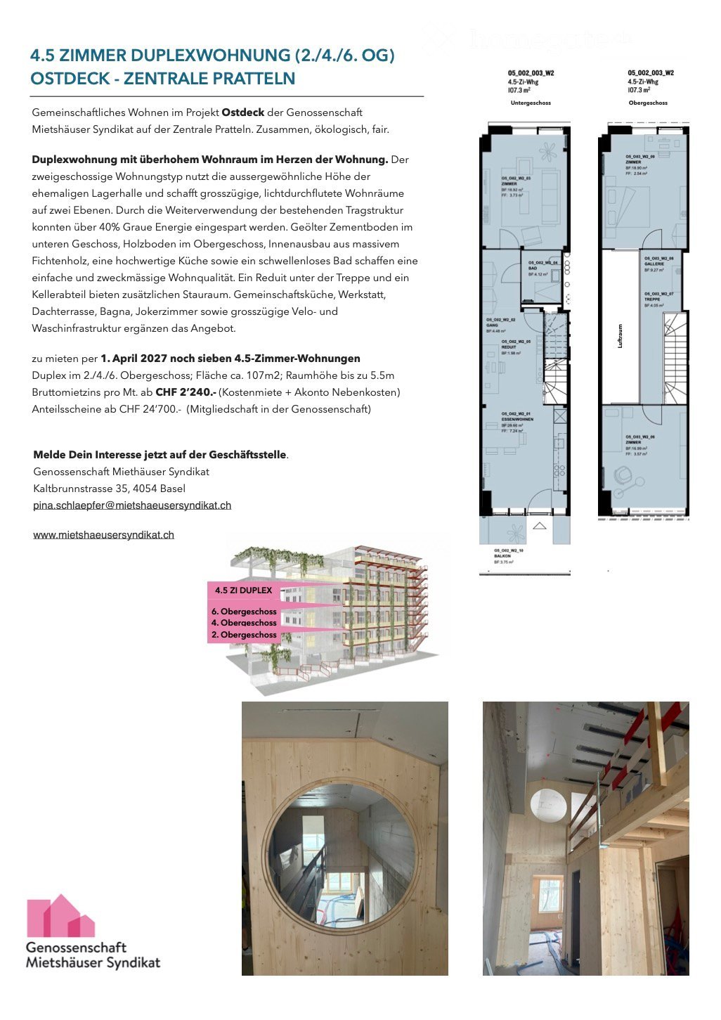Vie communautaire dans le projet Ostdeck de la coopérative Mietshäuser Syndikat au siège de Pratteln. Ensemble, écologique, équitable.
Appartement en duplex avec un espace de vie à la hauteur exceptionnelle au cœur de l'appartement. Ce type d'appartement sur deux niveaux utilise la hauteur extraordi, photo 2 sur 4