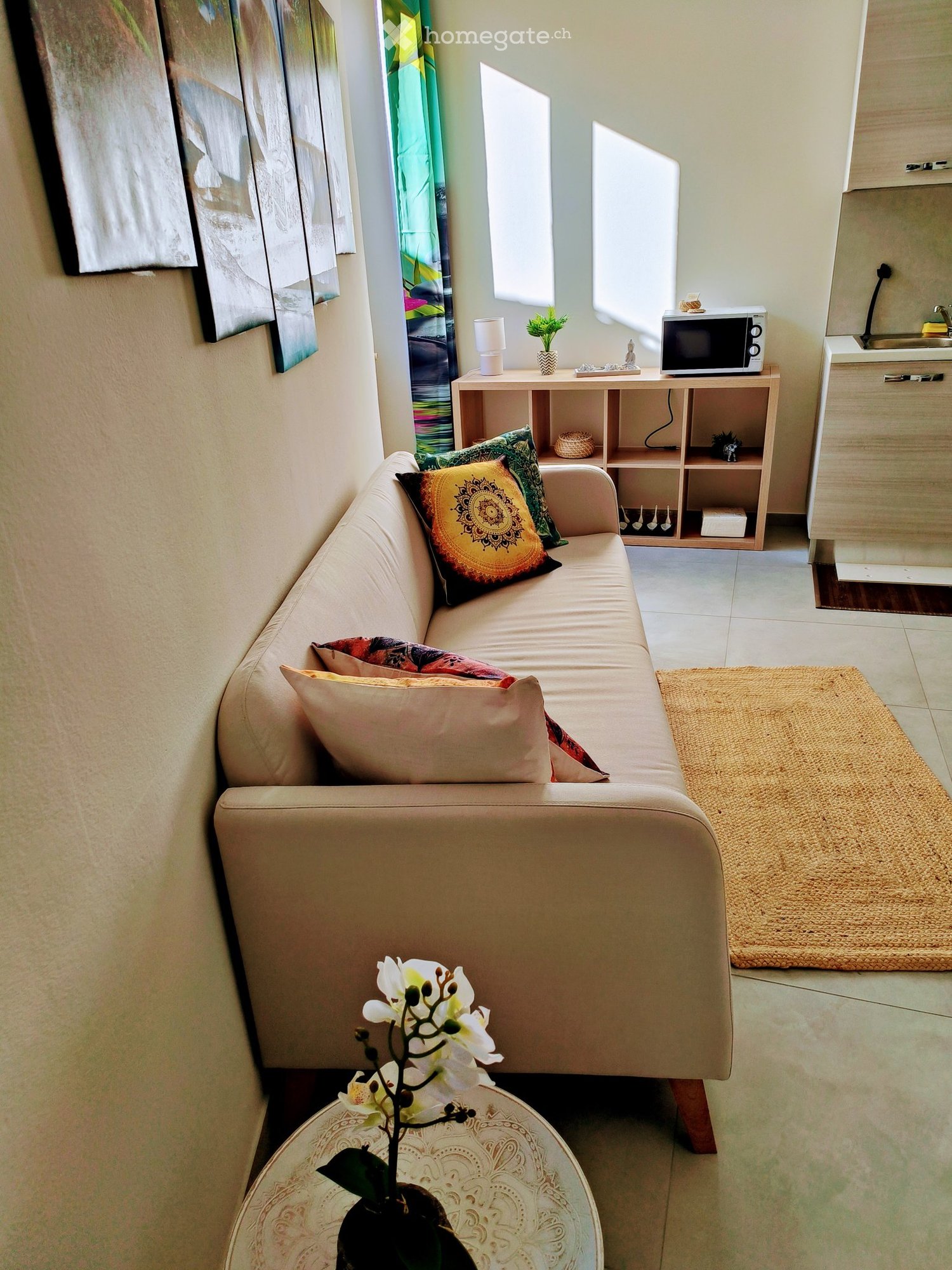 Appartement rénové en 2024 entièrement meublé et équipé, deux chambres à coucher, salon et cuisine équipée. Climatisation, four, micro-ondes et machine à café, smart TV, lave-vaisselle. Libre dès le 01.02.2026. Loyer CHF 1'350.- + CHF 100.- d'acompte de charges. Lumineux dans le noyau., photo 1 sur 5