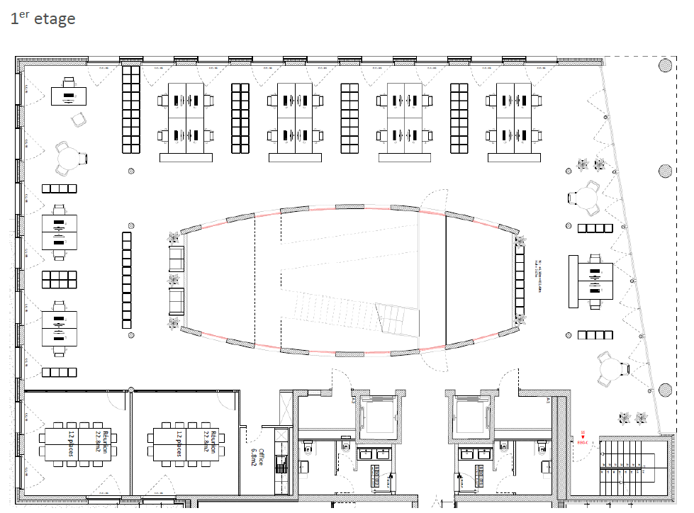 1100m² office