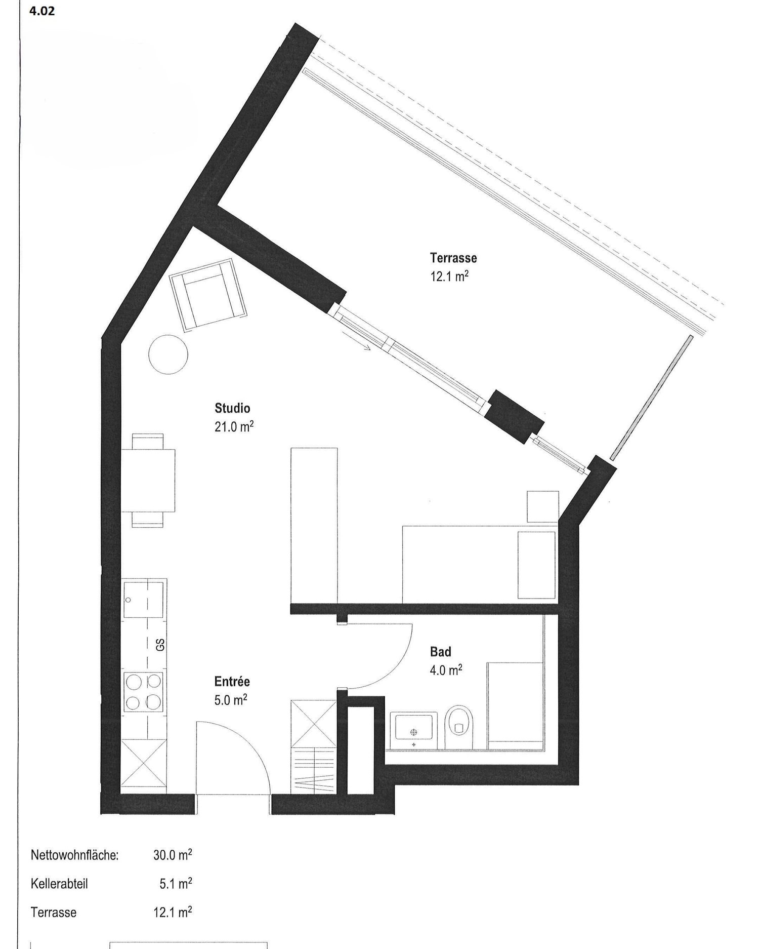 Appartement mansardé de 1 pièce