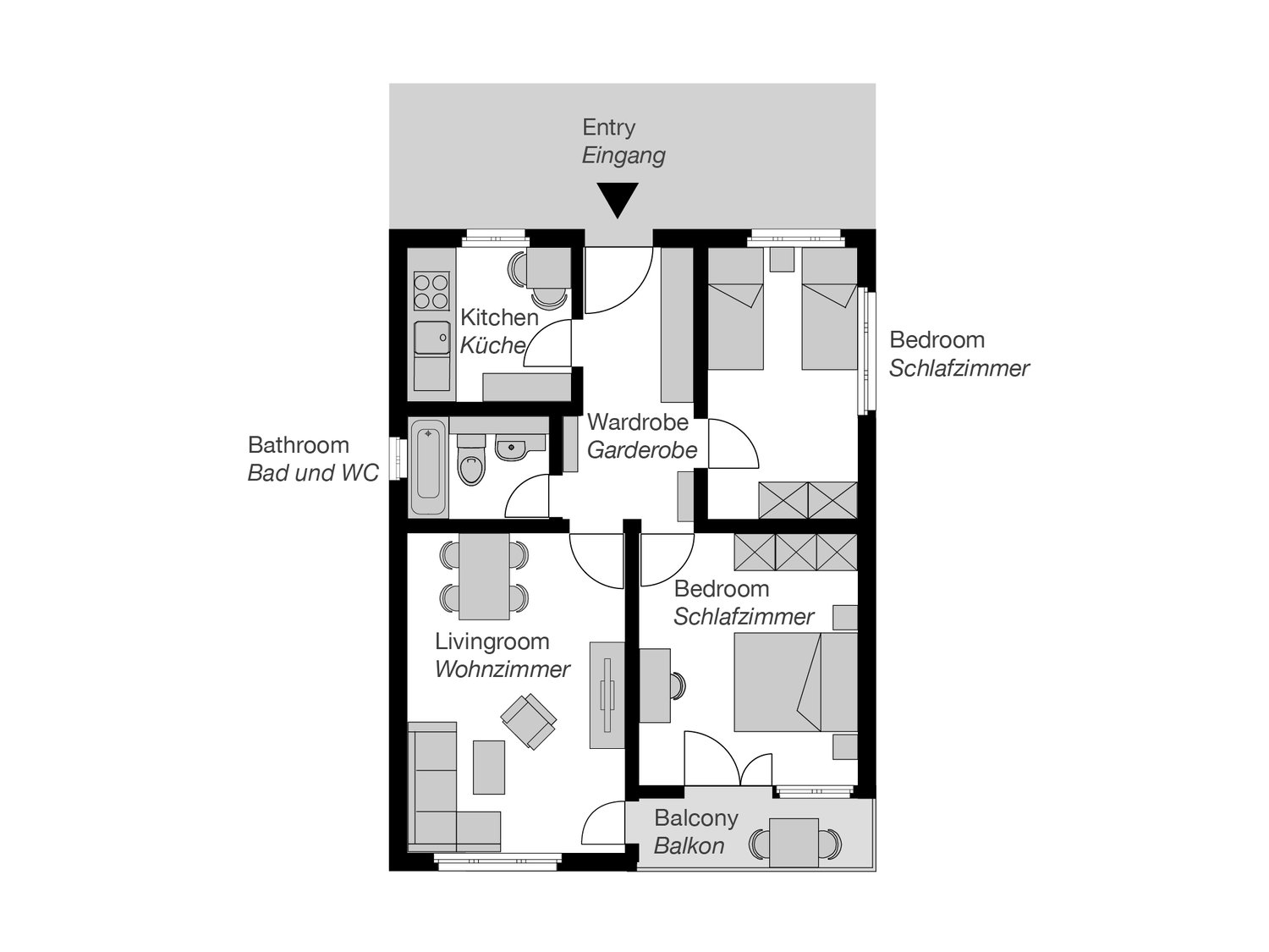 3 pièces appartement meublé